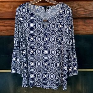 Blue and White Peasant Top
